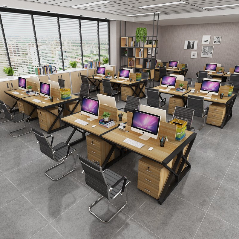 屏风办公桌4人位6人位电脑桌卡座工作桌简约办公家具隔断带文件柜