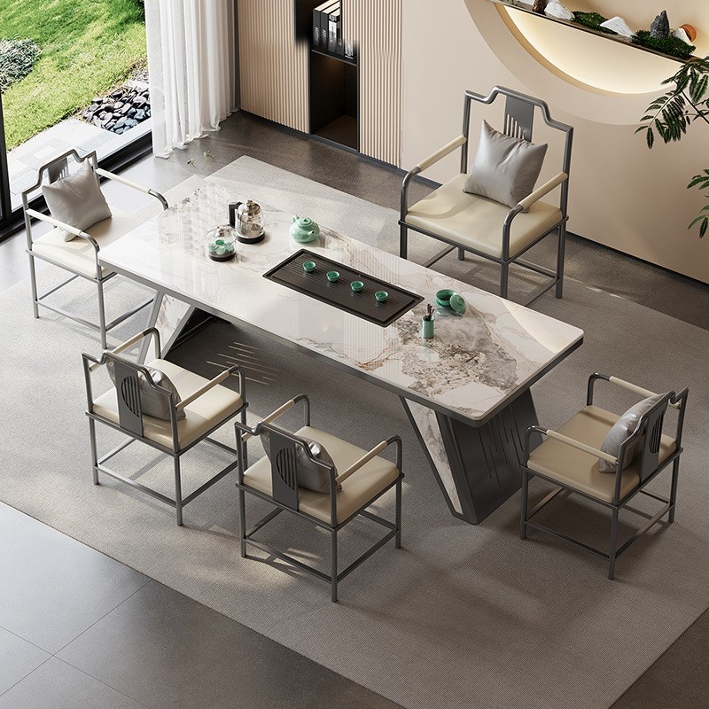 岩板茶桌轻奢现代简约泡茶桌功夫茶台新中式办公室家用茶桌椅组合