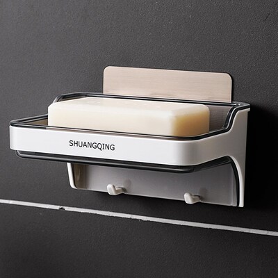 浴室吸盘肥皂盒双层香皂盒沥水创意置物架壁挂卫生间洗漱台架5267