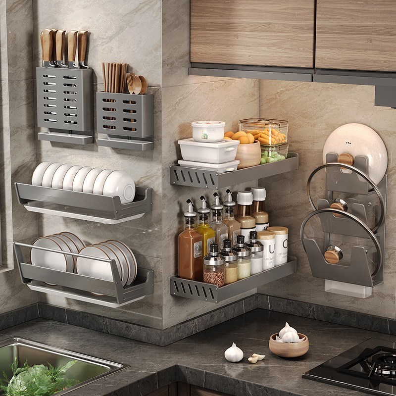 厨房置物架免打孔多功能碗架壁挂式调味料筷子刀架用品大全收纳架