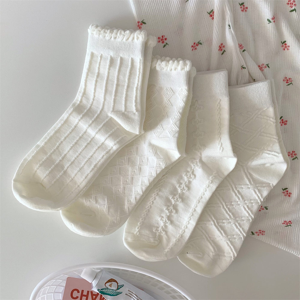 日系ins白色花边中筒袜女夏春秋季学生甜美可爱jk制服长袜堆堆袜