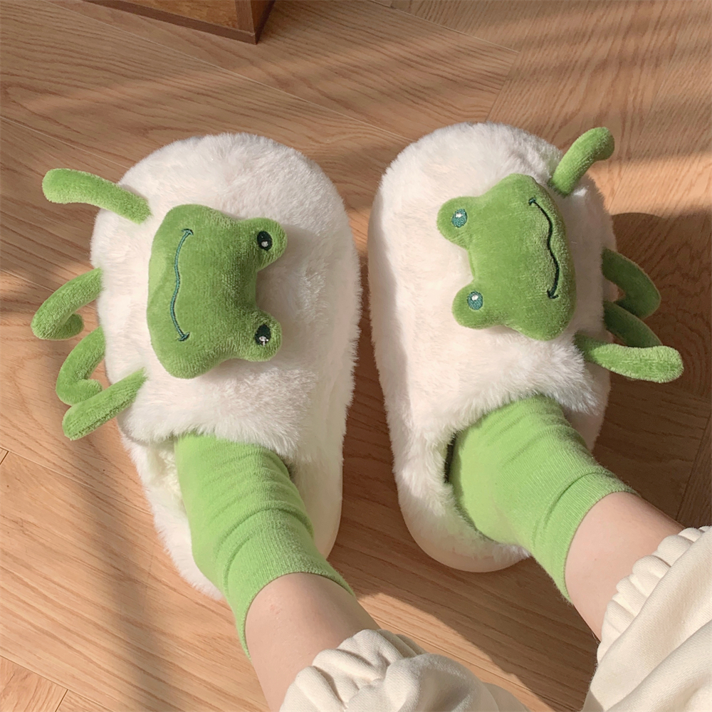 创意搞怪可爱青蛙情侣毛绒棉拖鞋