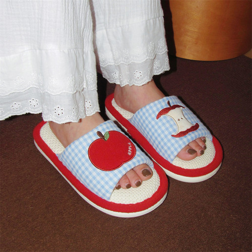 少女心春夏红苹果吸汗棉麻拖鞋