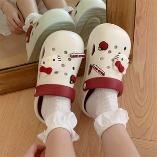 可爱三丽鸥HelloKitty洞洞鞋 女 夏季 外穿防滑厚软底增高沙滩凉拖鞋