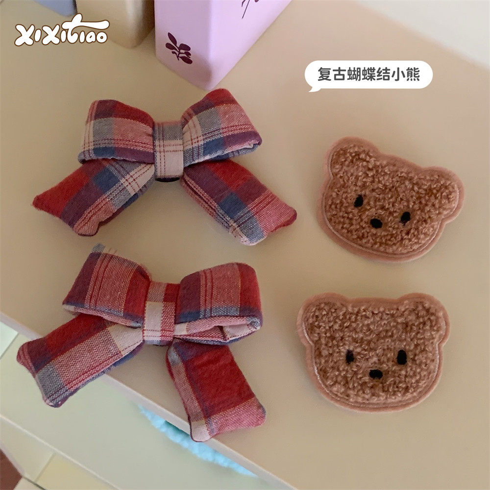 百搭高级休闲趣味小熊格子蝴蝶结别针鞋扣少女心时尚DIY可爱配饰