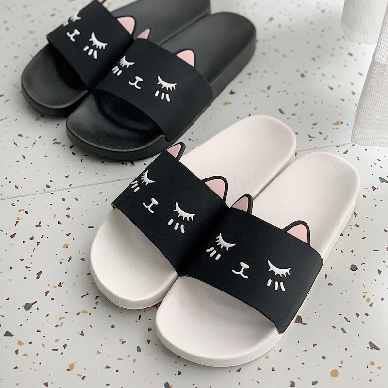 韩版室内家居鞋夏季洗澡浴室防滑平底凉拖卡通猫咪拖鞋家用女士
