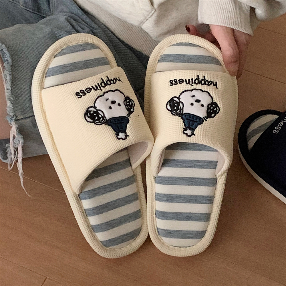 趣味帽子小狗情侣居家地板鞋男女