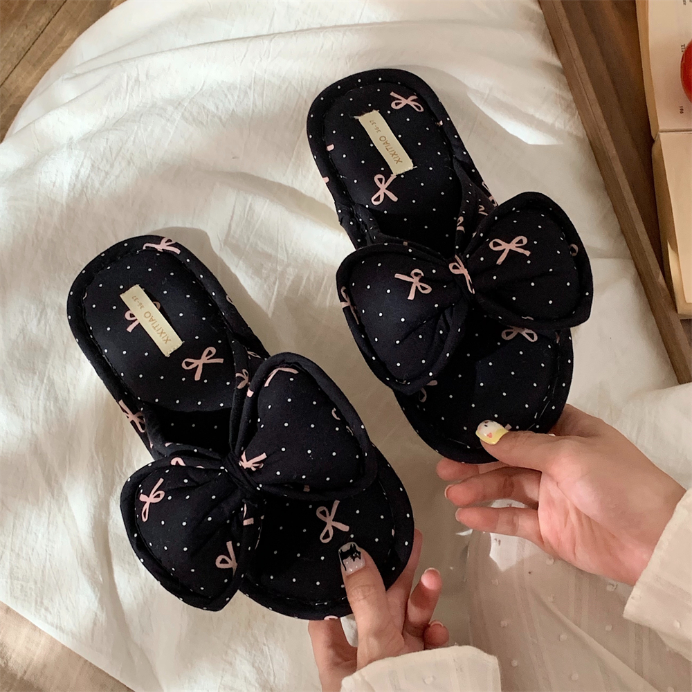 四季吸汗卧室棉麻蝴蝶结亚麻拖鞋