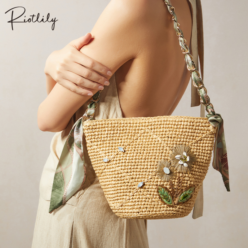 Riotlily/艾特里里春日花园系列单肩编制草包夏季新品送女友礼物