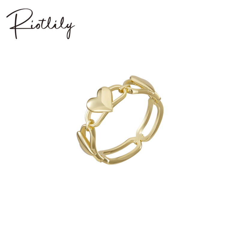 Riotlily/艾特里里酷感爱心925银戒指镂空几何雅酷金色圣诞送女友