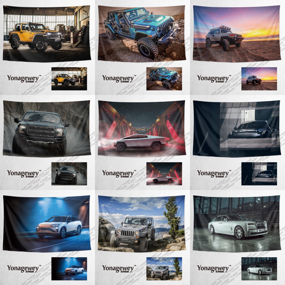 JDM 스포츠카 BBA 독일 자동차 지프 사용자 정의 주변 장식 그림 배경 벽 천 포스터 매달려 태피스트리