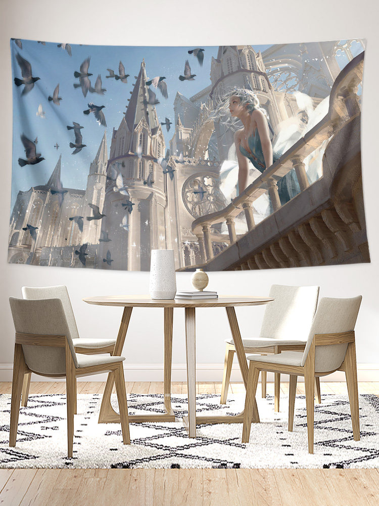 소녀 캐릭터 다시 그림 크리 에이 티브 인터넷 연예인 여대생 기숙사 침실 장식 배경 벽 천 포스터 교수형 천