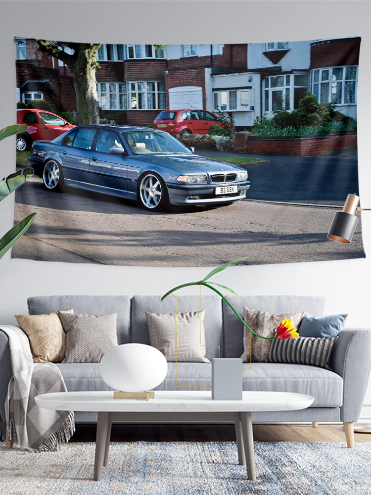오래된 BMW 7 시리즈 M7 E38 복고풍 독일 수정 자동차 주변 장식 배경 벽 천 포스터 담요 교수형 천