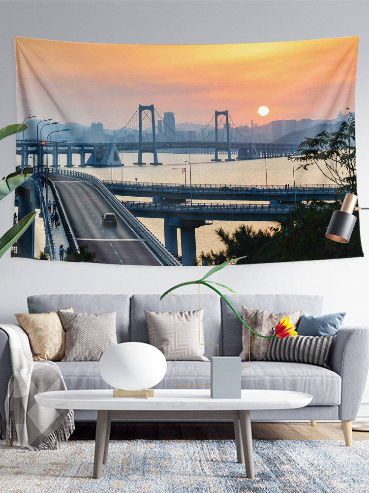 중국 빈청 랴오닝 대련 빈하이 해안 도시 풍경 사진 벽 장식 그림 배경 포스터 태피스트리 교수형 천