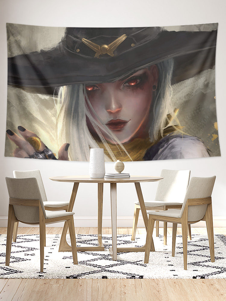 사용자 정의 OW OVERWATCH ASHE 주변 사진 장식 캔버스 배경 천으로 벽 천으로 포스터 태피스트리 교수형 천
