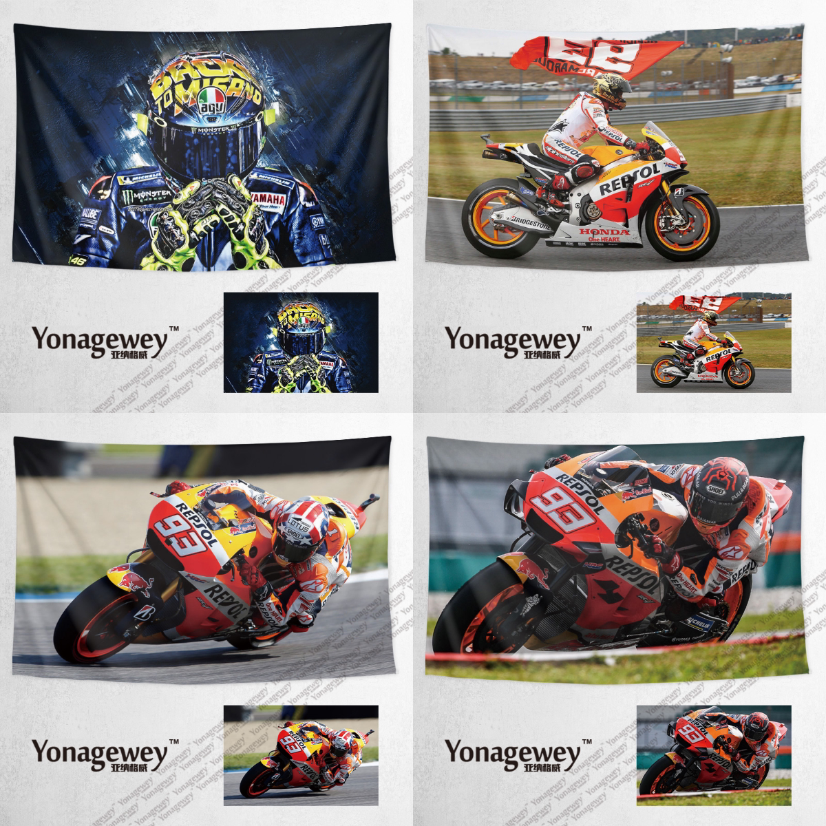 MOTOGP 오토바이 및 오토바이 ROSSI MARQUIS 맞춤형 주변 장식 그림 배경 벽 천으로 포스터 매달려 태피스트리