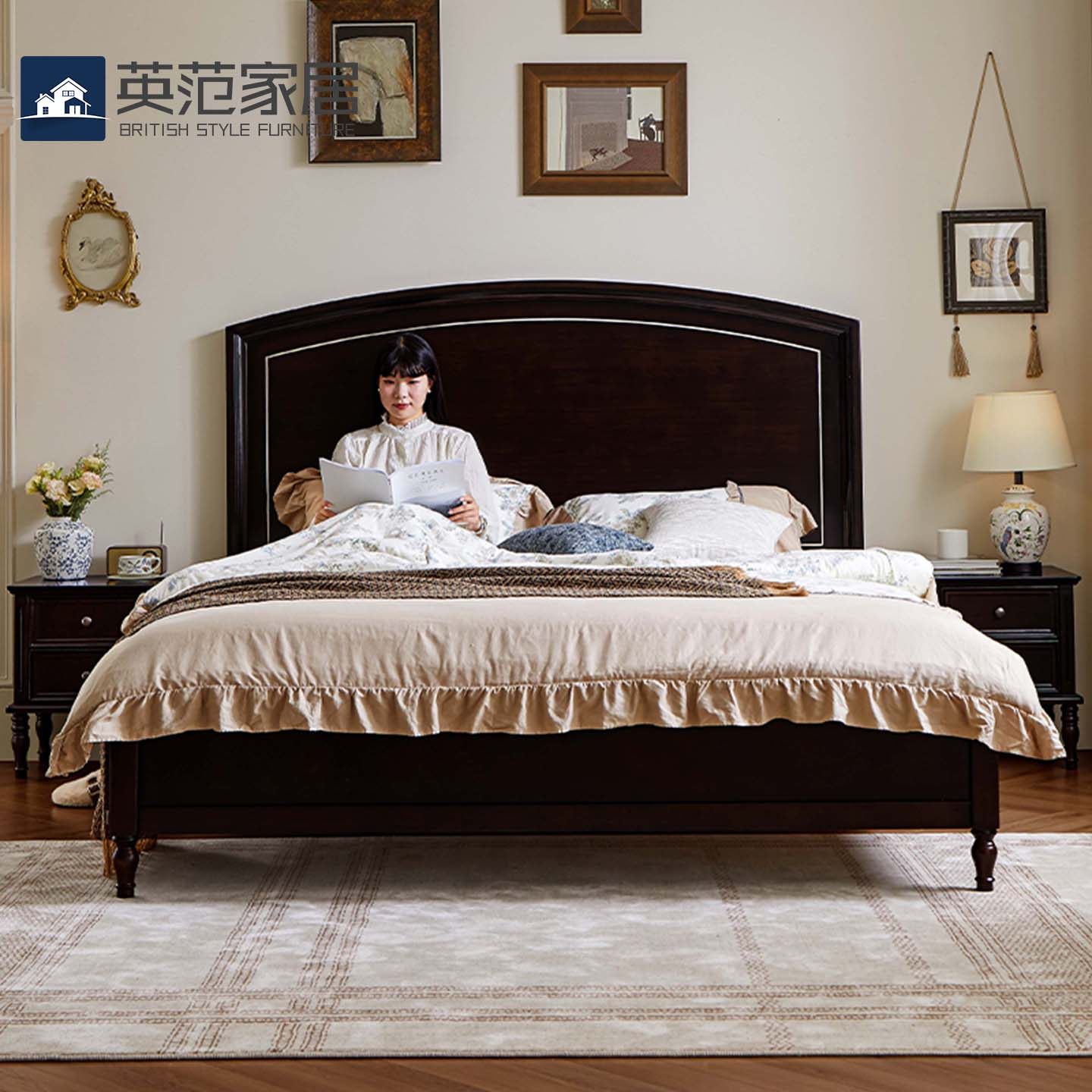 法式复古风全实木主卧大床美式双人1.8米婚床中古1.5米次卧儿童床,住宅家具,实木床,淘宝优惠券,粉丝福利购,淘宝优惠卷