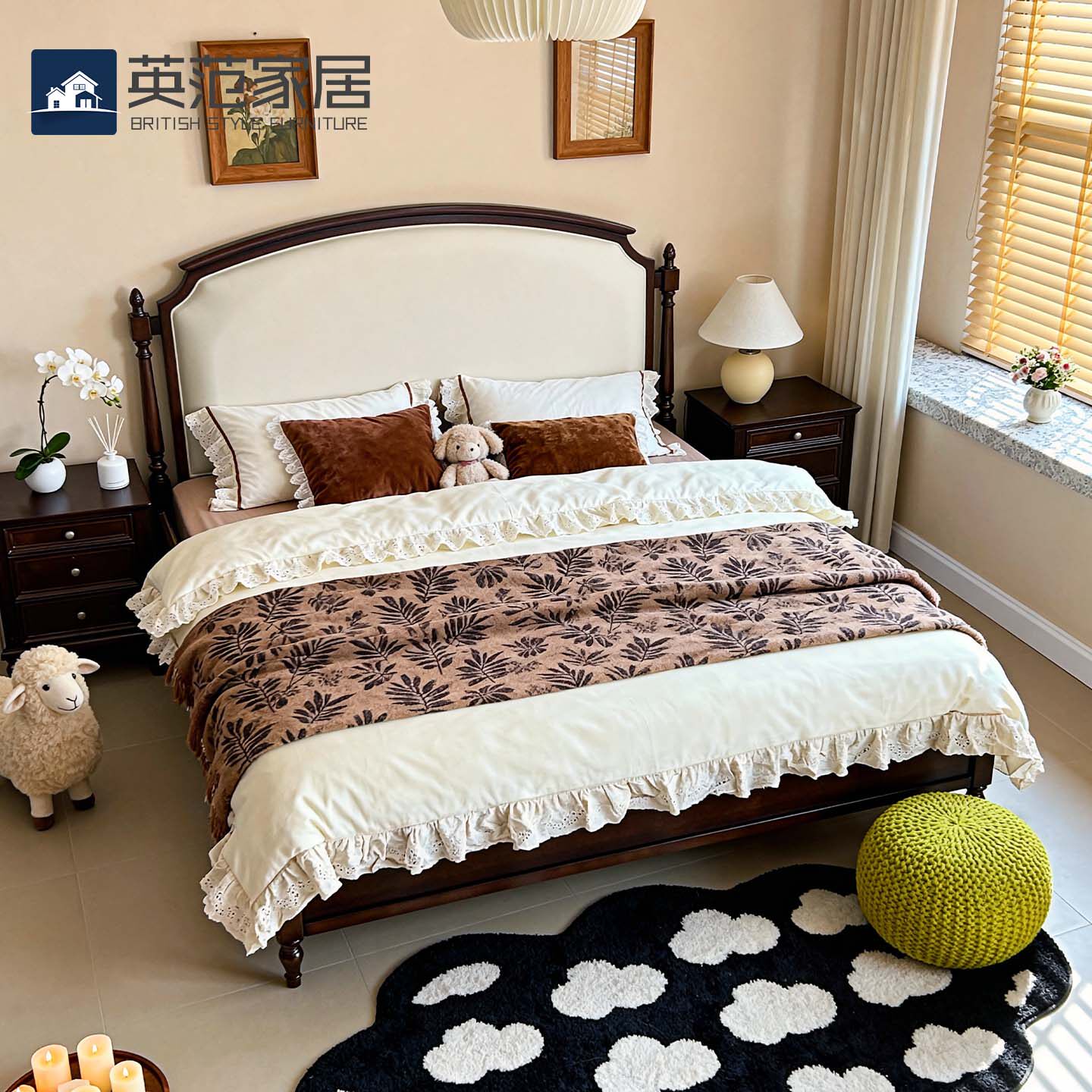 复古全实木双人床180x200主卧床