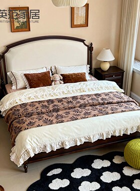 复古1米8全实木双人床180x200主卧床垫家用2米x2米2卧室储物皮床