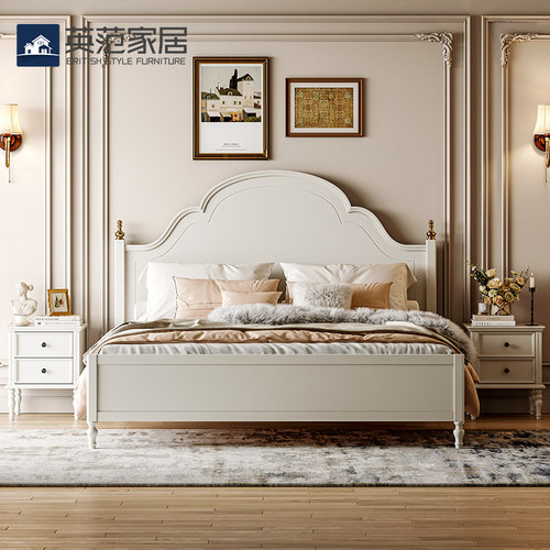 法式奶油风白色双人主卧全实木床