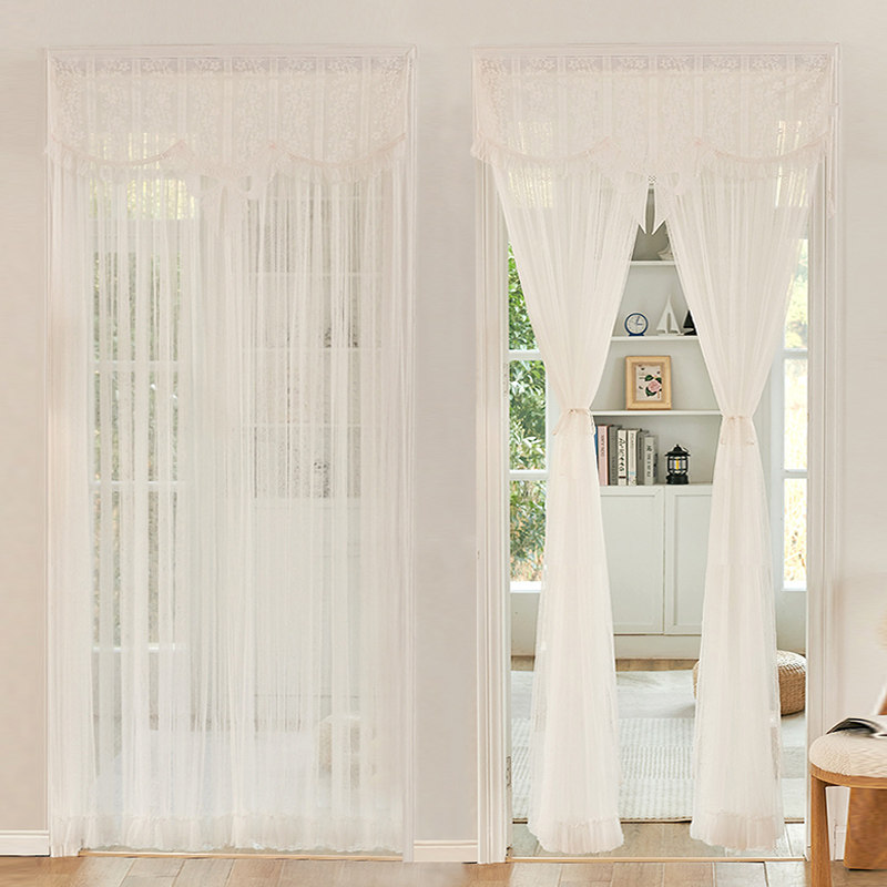 伸缩杆防蚊门帘免打孔高级感双层纱卧室通风防隐私蕾丝隔断帘挂帘