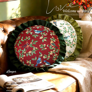 复古风花卉圆枕高级感沙发靠背枕氛围感造型枕腰靠可拆洗含枕芯