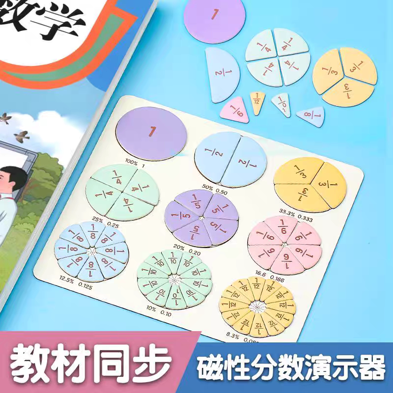 磁性分数盘演示器分子分母认知加减运算三年级小学数学学习教具数学教具分数学习磁吸演示器加减法表面积计算