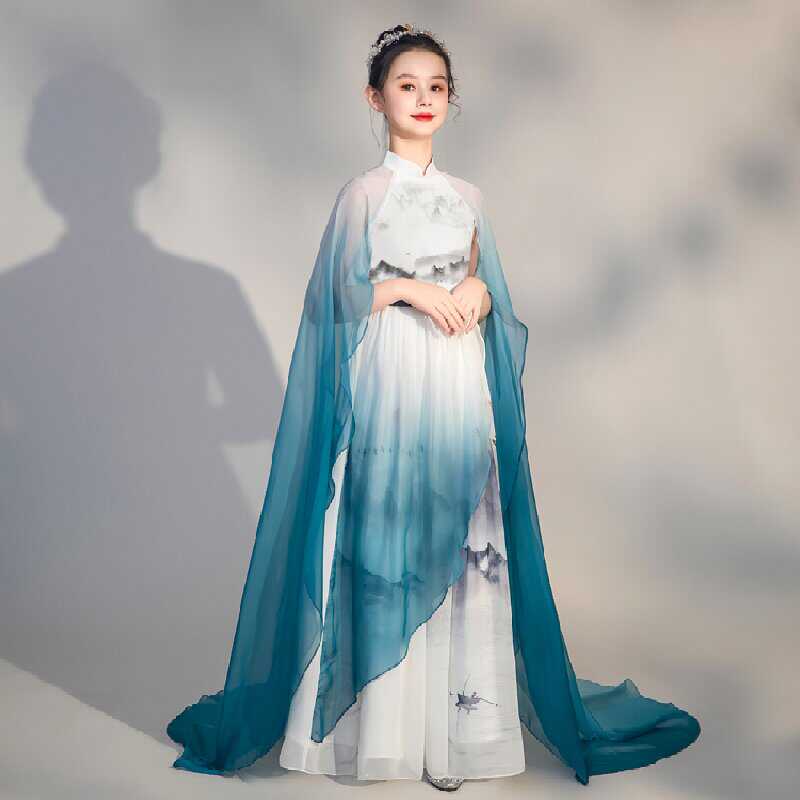 女童礼服高端中大童弹古筝演出服中国风艺考民乐演奏汉服表演服装