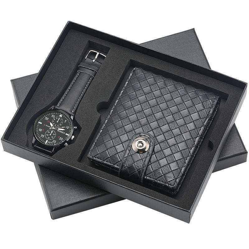quartz wrist watch leather wallet gift set for boyfriend men