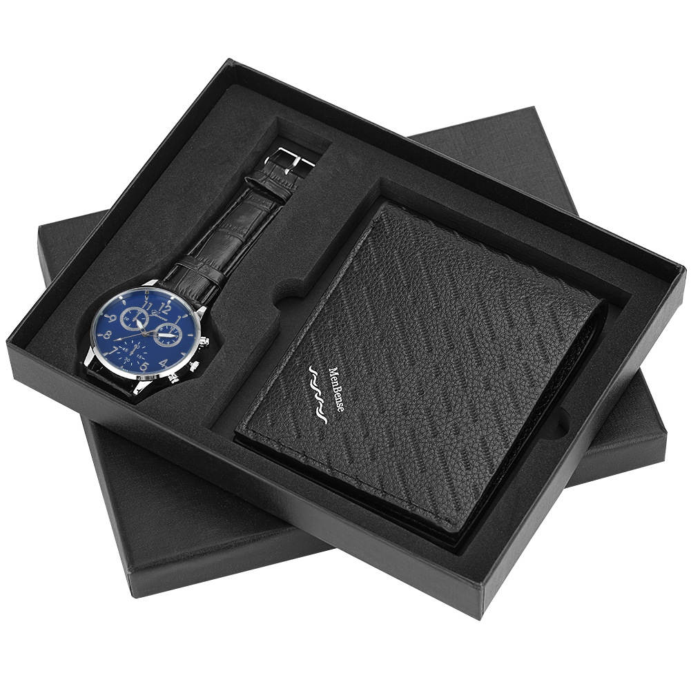 quartz wrist watch leather wallet gift set for boyfriend men