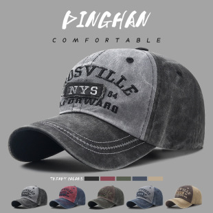韩版水洗牛仔棒球帽女宽帽檐显脸小做旧灰色鸭舌帽男款大头围帽子