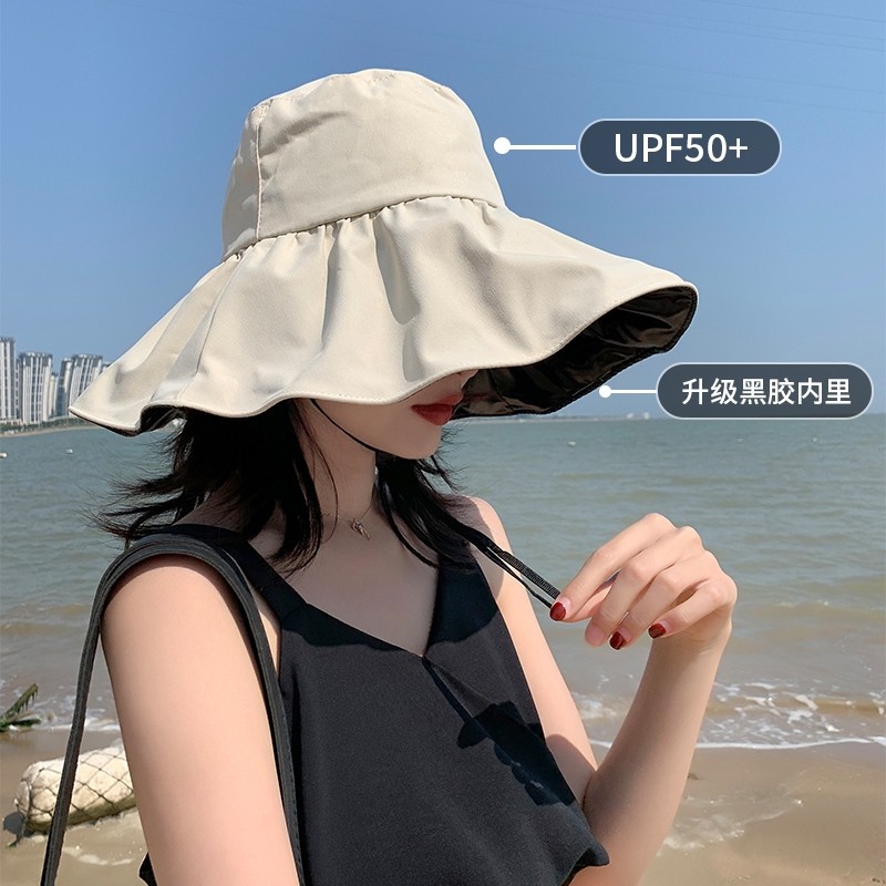 黑胶防晒遮阳帽子女夏季薄款遮脸紫外线大帽檐渔夫帽鱼夫女帽登山