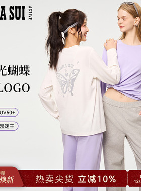 ANNA SUI安娜苏运动 反光蝴蝶logo防晒落肩长袖运动T恤吸湿速干女
