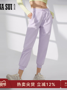 ANNA SUI安娜苏运动  经典紫色户外休闲九分束脚运动裤