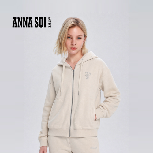 安娜苏运动外套女秋冬新品休闲拉链加绒连帽上衣 ANNASUI ACTIVE
