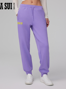 ANNA SUI安娜苏运动  紫色运动休闲裤加厚磨毛束脚舒适卫裤宽松女