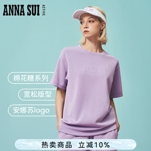 明星同款 ANNA SUI安娜苏运动 棉花糖系列 女 立体LOGO宽松运动短袖