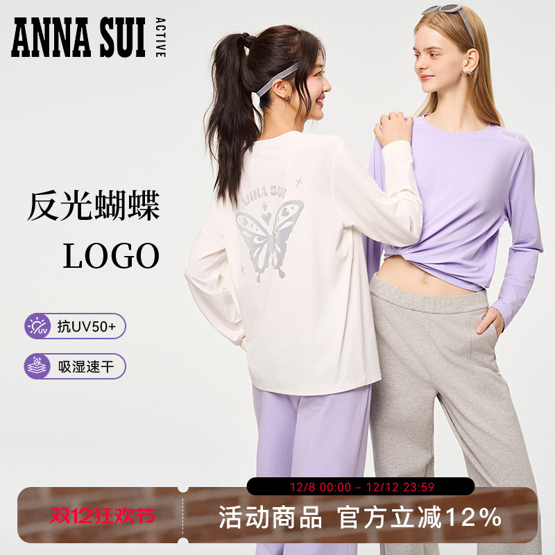 安娜苏运动反光蝴蝶logo长袖T恤