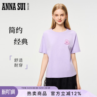 T恤圆领夏季 独角兽刺绣落肩廓形休闲宽松短袖 SUI安娜苏运动 ANNA