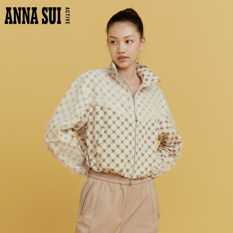ANNA SUI安娜苏秋季新品长袖拉链外套女印花夹克短款女