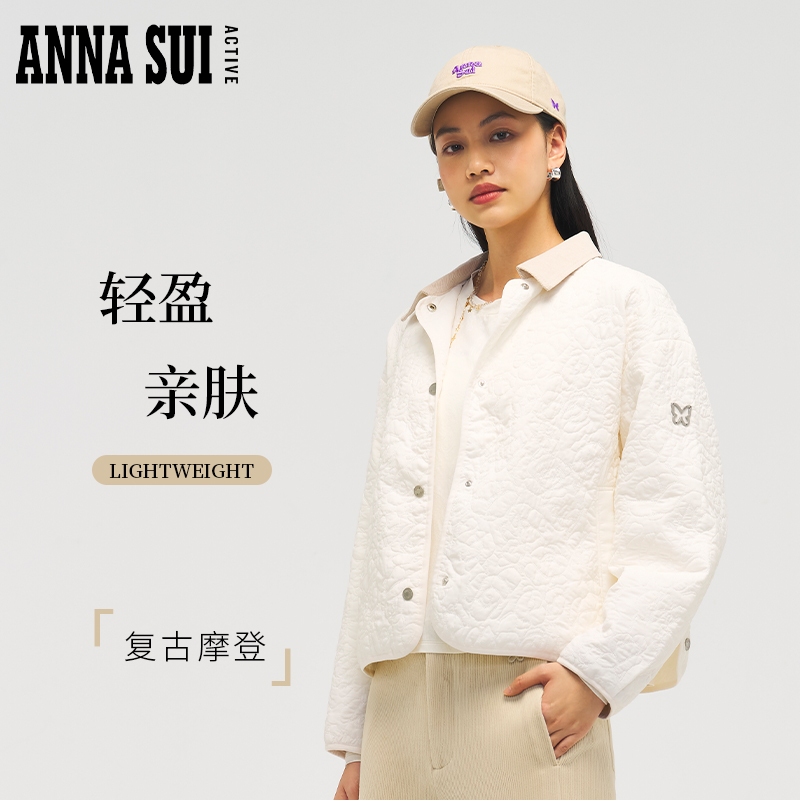 ANNA SUI安娜苏运动  经典安娜系列巴恩风灯芯绒拼色翻领棉服外套