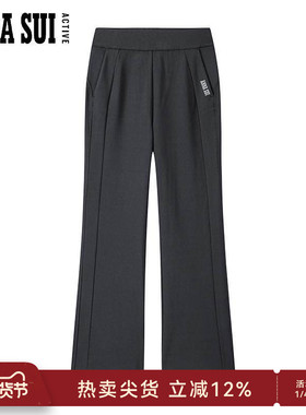 ANNA SUI安娜苏运动 秋冬季黑色加绒长裤加厚款喇叭裤女高腰显瘦