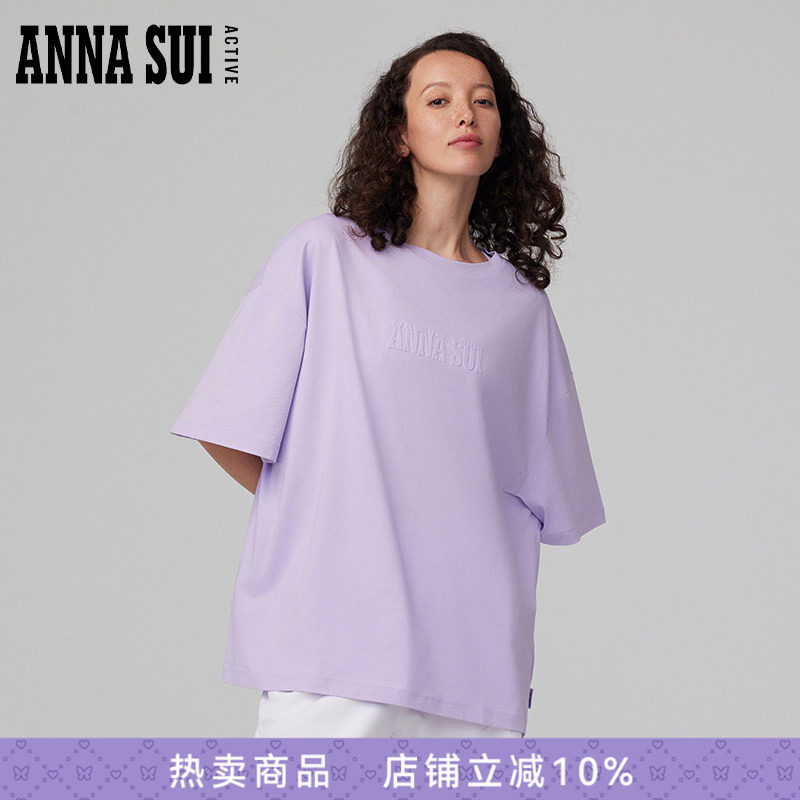 ANNASUI安娜苏运动明星同款经典logo宽松情侣装休闲短袖T恤女夏