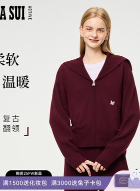 ANNA SUI安娜苏运动 美丽诺羊毛复古水手领针织长袖外套舒适亲肤