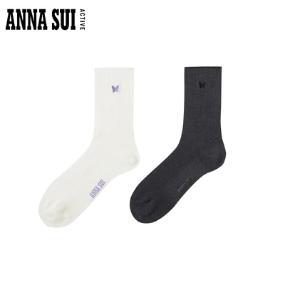 安娜苏运动蝴蝶刺绣运动中筒袜