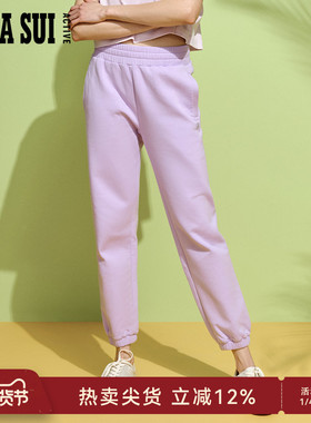 ANNA SUI安娜苏运动 紫色运动长裤针织束脚裤松紧腰户外休闲女