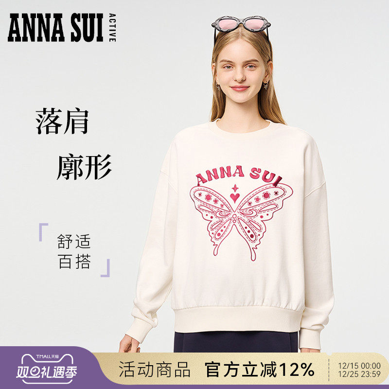 安娜苏运动蝴蝶刺绣休闲卫衣