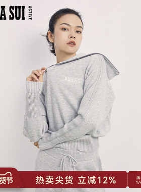 ANNA SUI安娜苏运动 紫色休闲针织衫海军领拉链针织衫上衣毛衣女