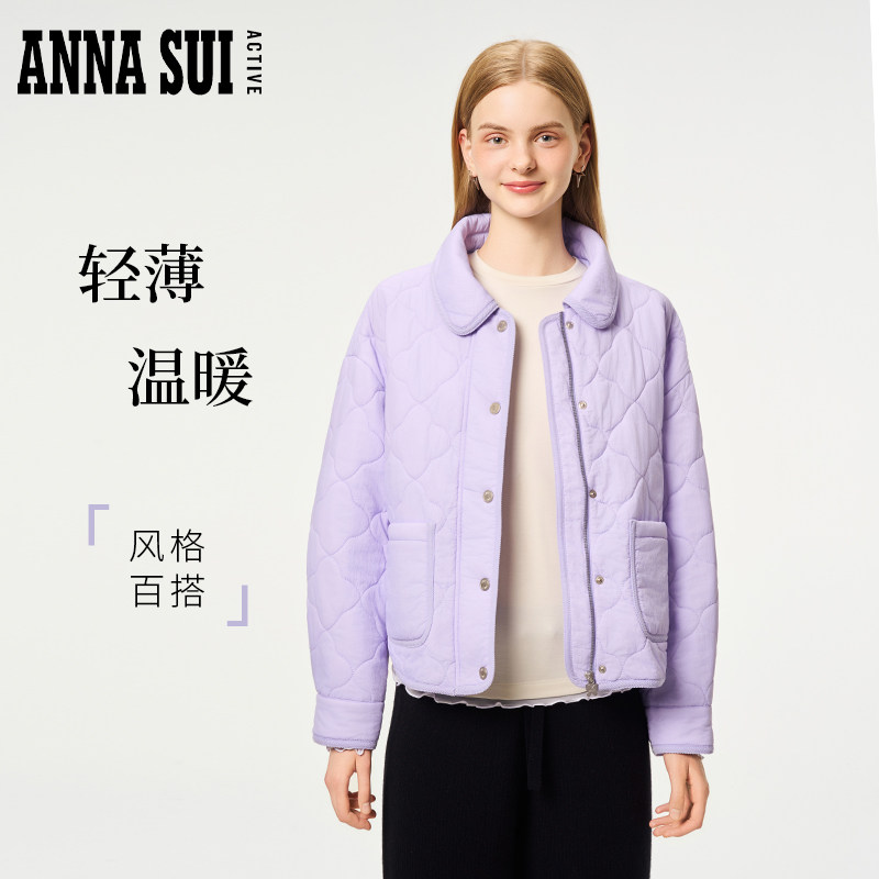 ANNASUI安娜苏运动秋冬季复古轻薄短款显瘦棉服长袖外套百搭女士