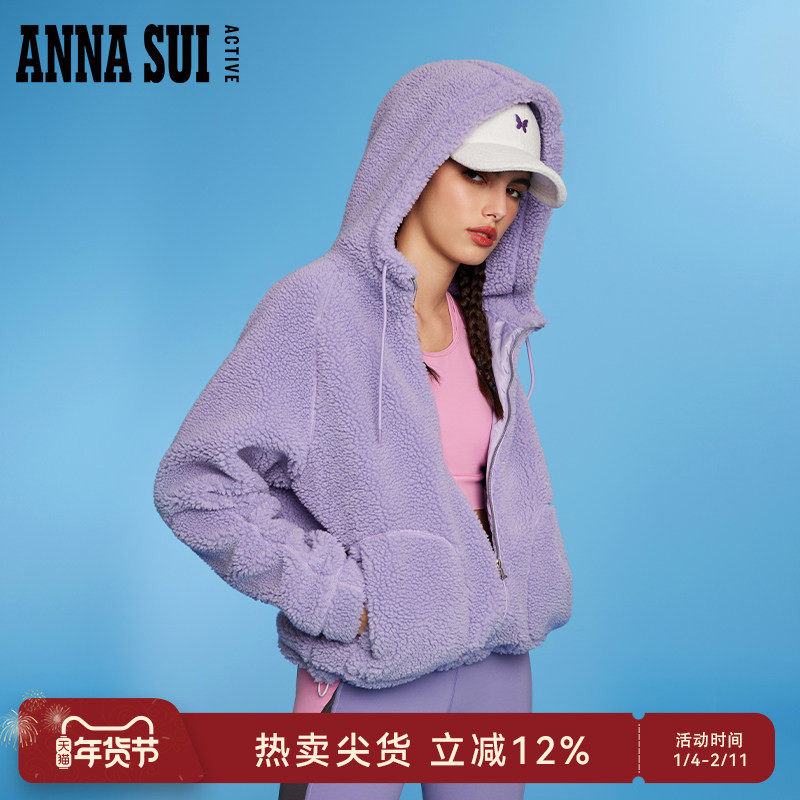 ANNA SUI安娜苏运动  经典安娜系列 紫色仿羊羔毛保暖外套连帽女,运动服/休闲服装,运动茄克/外套,淘宝优惠券,粉丝福利购,淘宝优惠卷